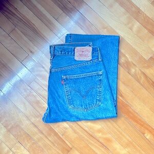 Levi’s 501, men’s blue jeans, classic button fly.